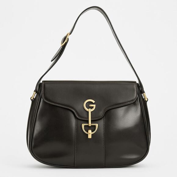 Gucci Vintage GG Horsebit Y2K Shoulder Bag Black Leather Front Flap Logo Purse - Picture 1 of 12